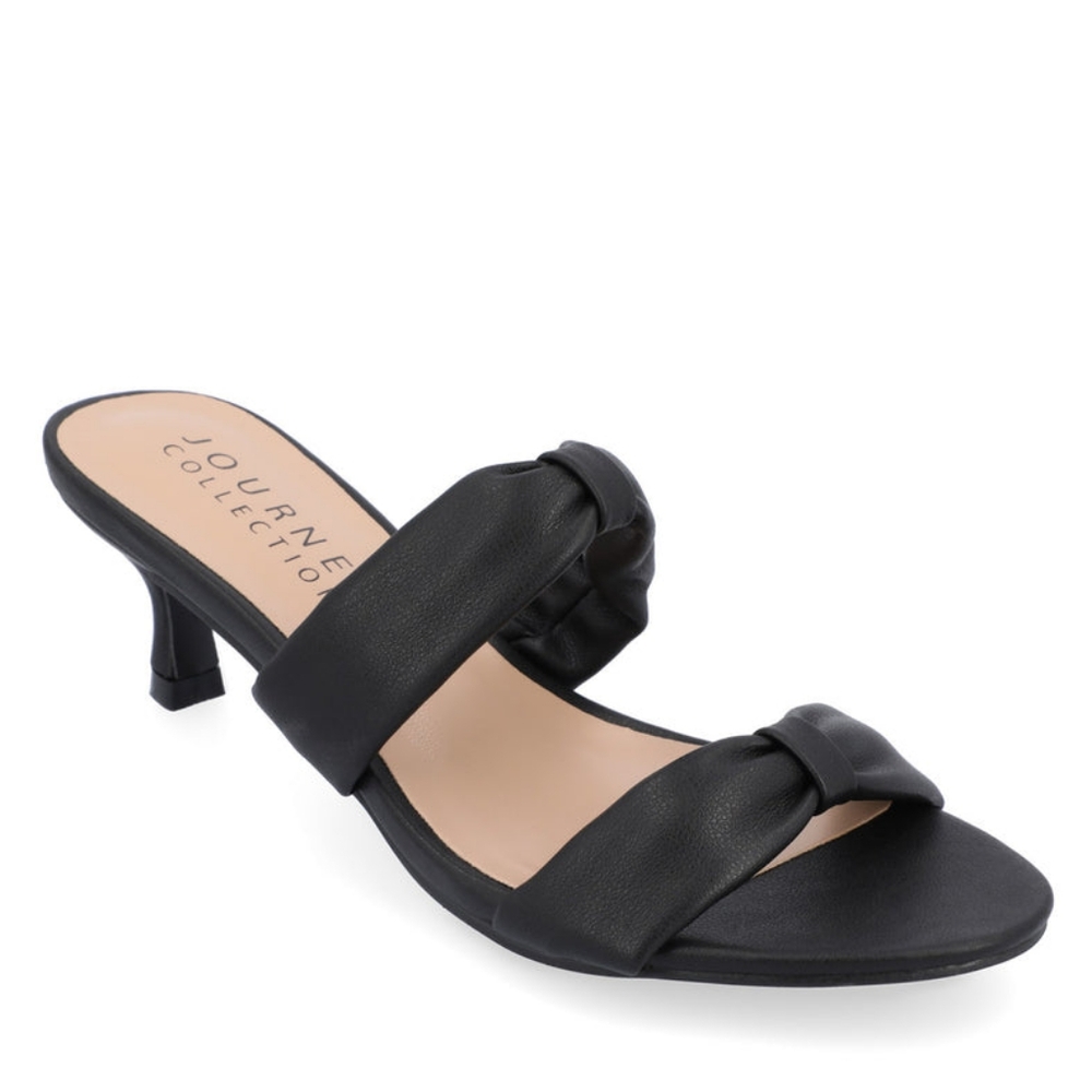 NWB Journee Collection DYLLAN KITTEN HEELS IN FAUX LEATHER Black‎ Size 10 Sandal